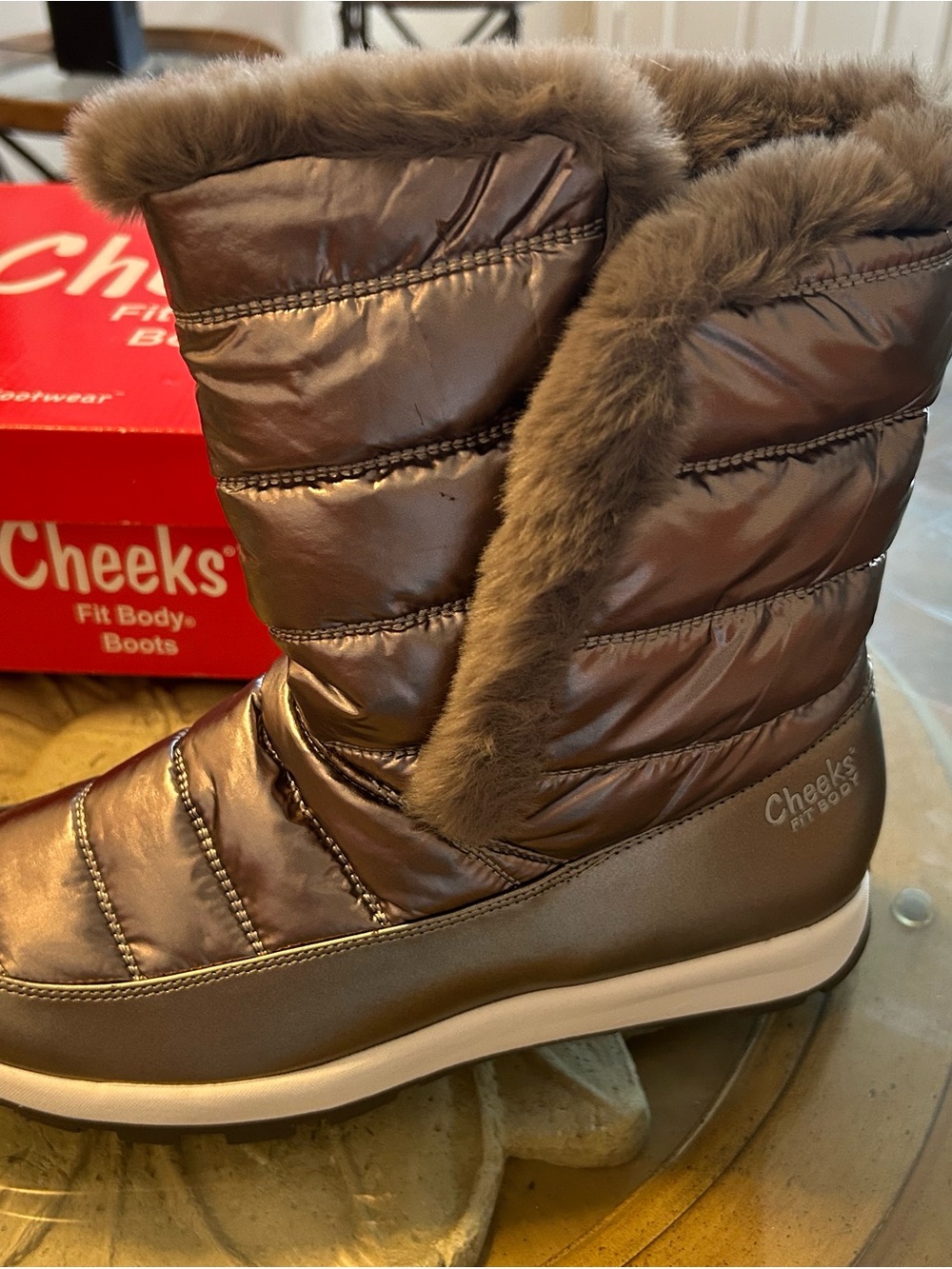 Cheeks Women’s Brown Faux-Fur Winter Rain Boots